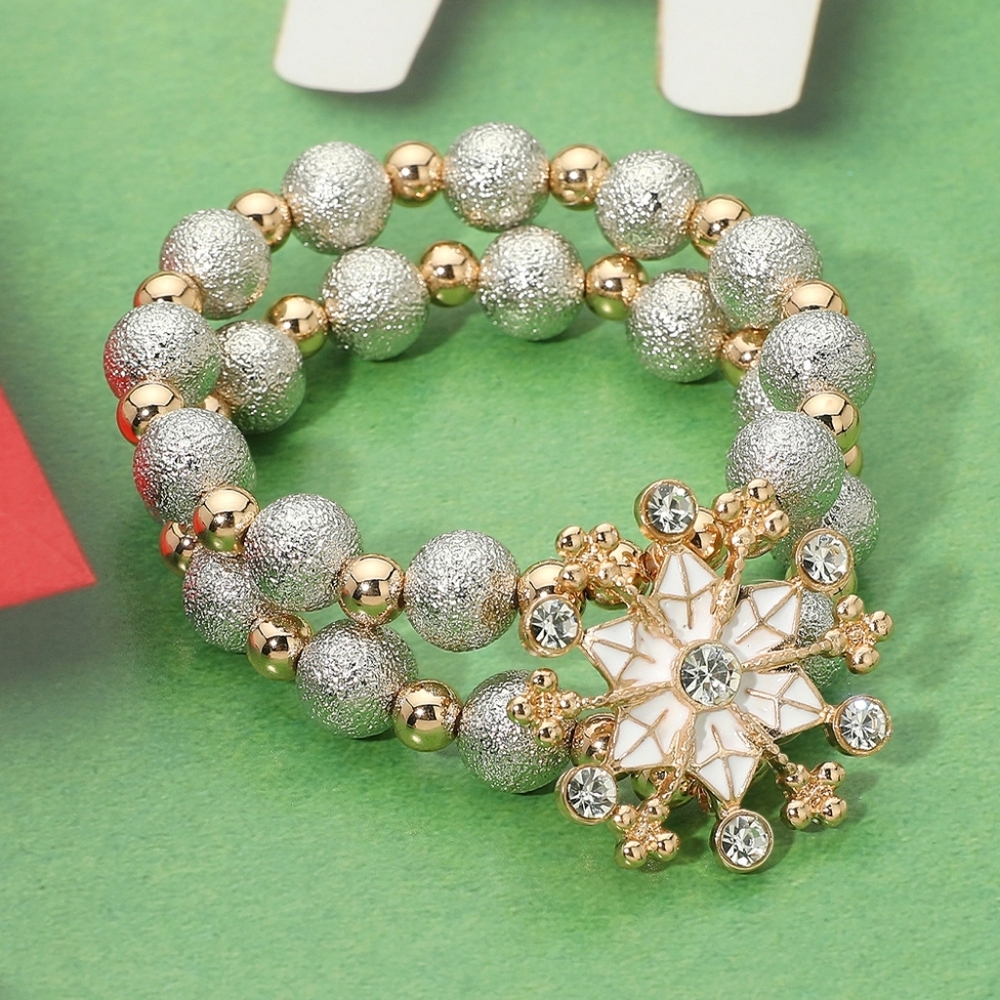 Beaded Stretch Multi Layered Snowflake Accent Glitter Ball Bracelet 2 Piece Set